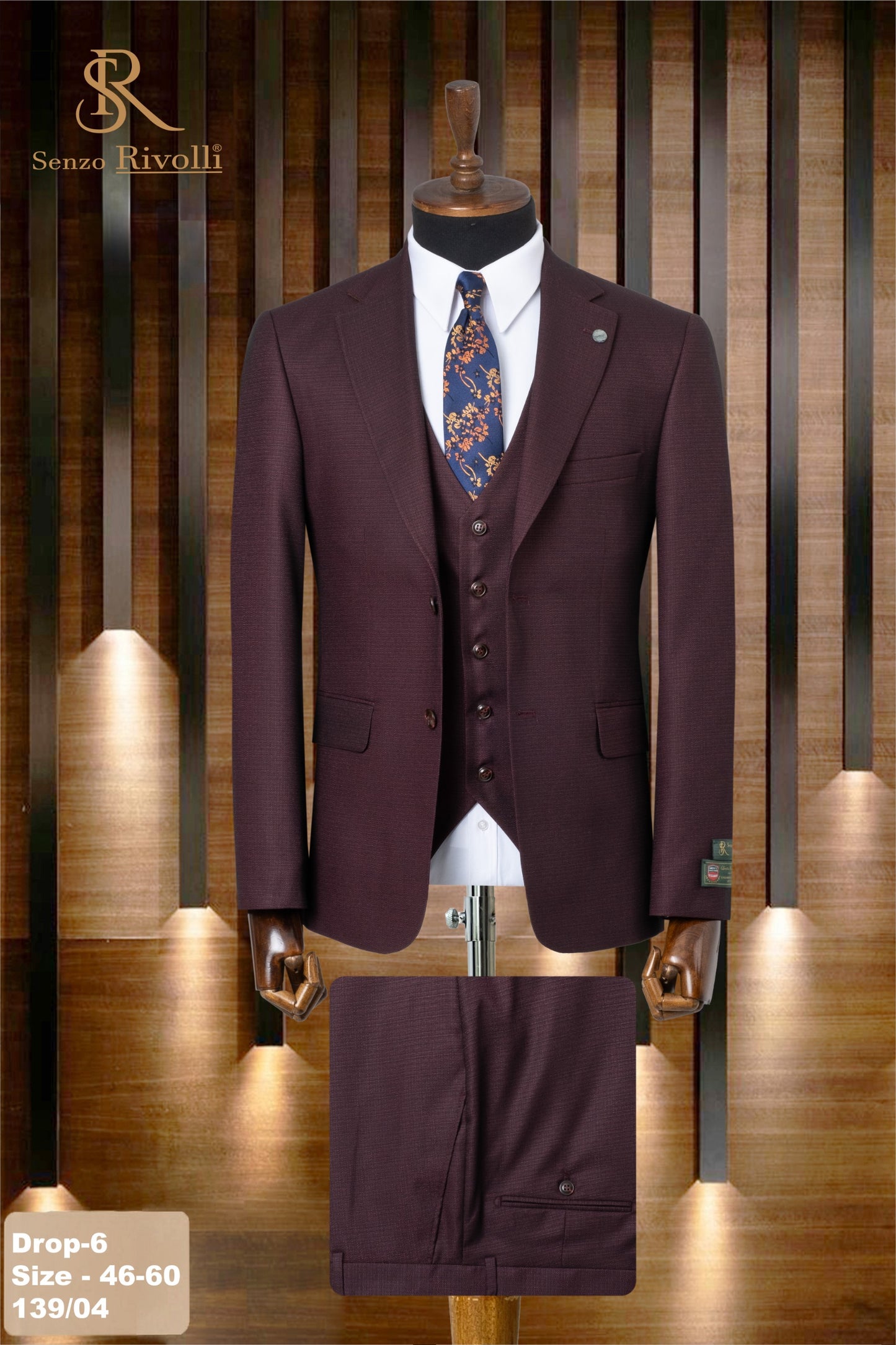 Modern Fit Deep Maroon Three-Piece Suit