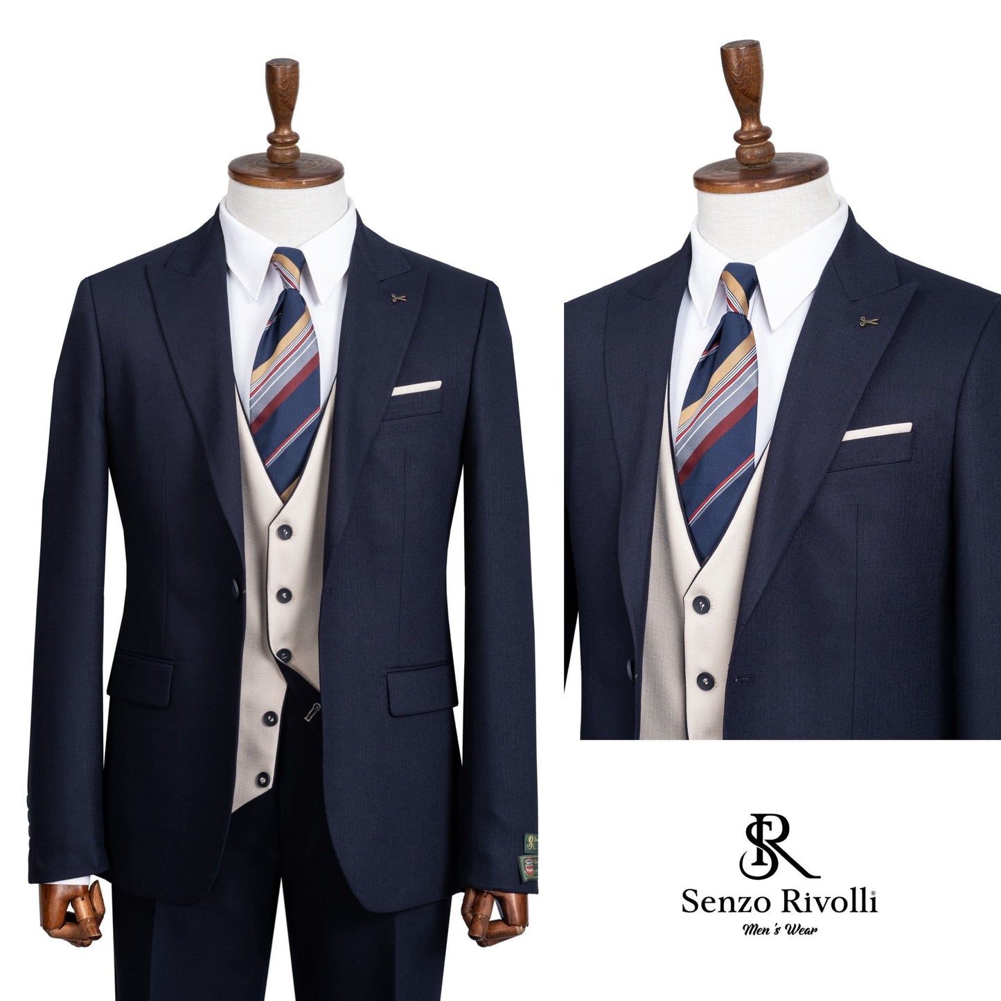 The Distinguished Two-Tone Navy & Cream Three-Piece Suit.