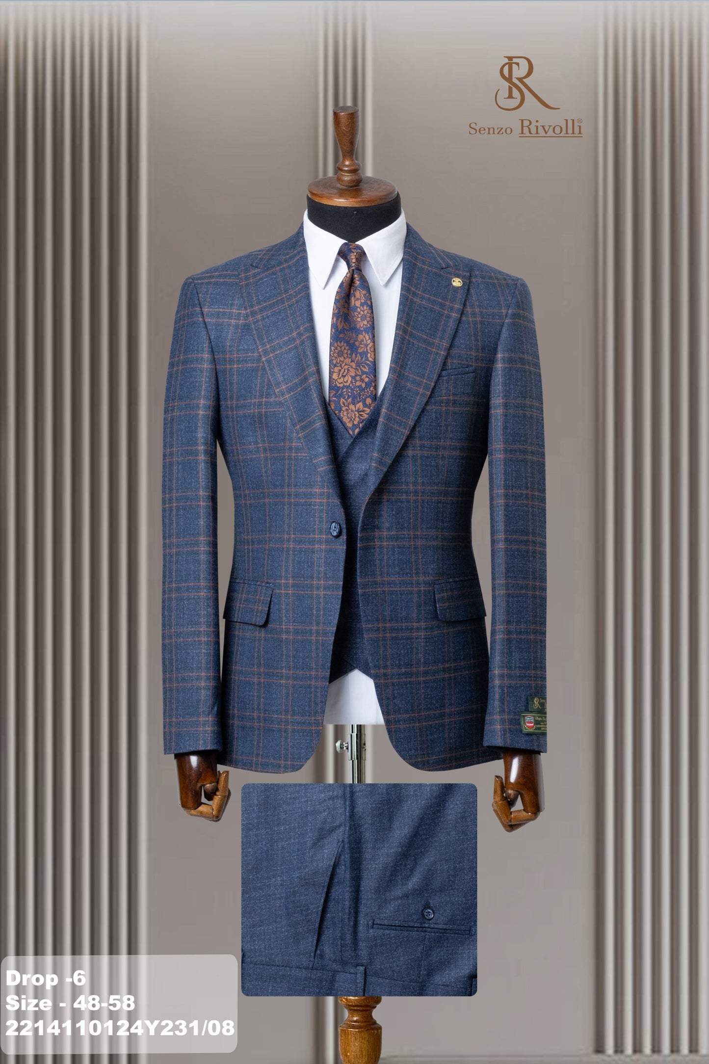 Bold Blue Plaid Three-Piece Suit
