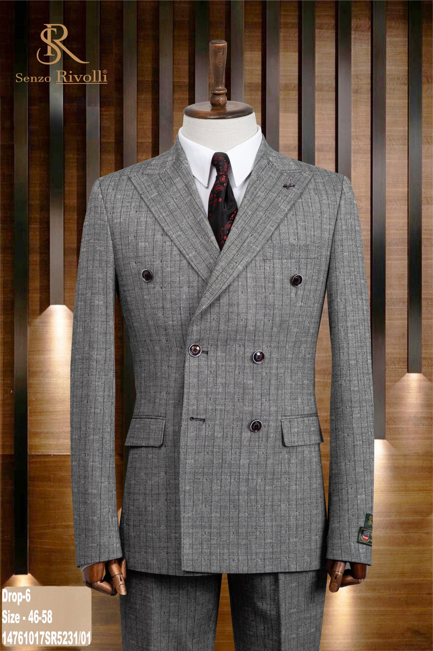 Gray Pin-Stripe Double Breasted Two-Piece Suit