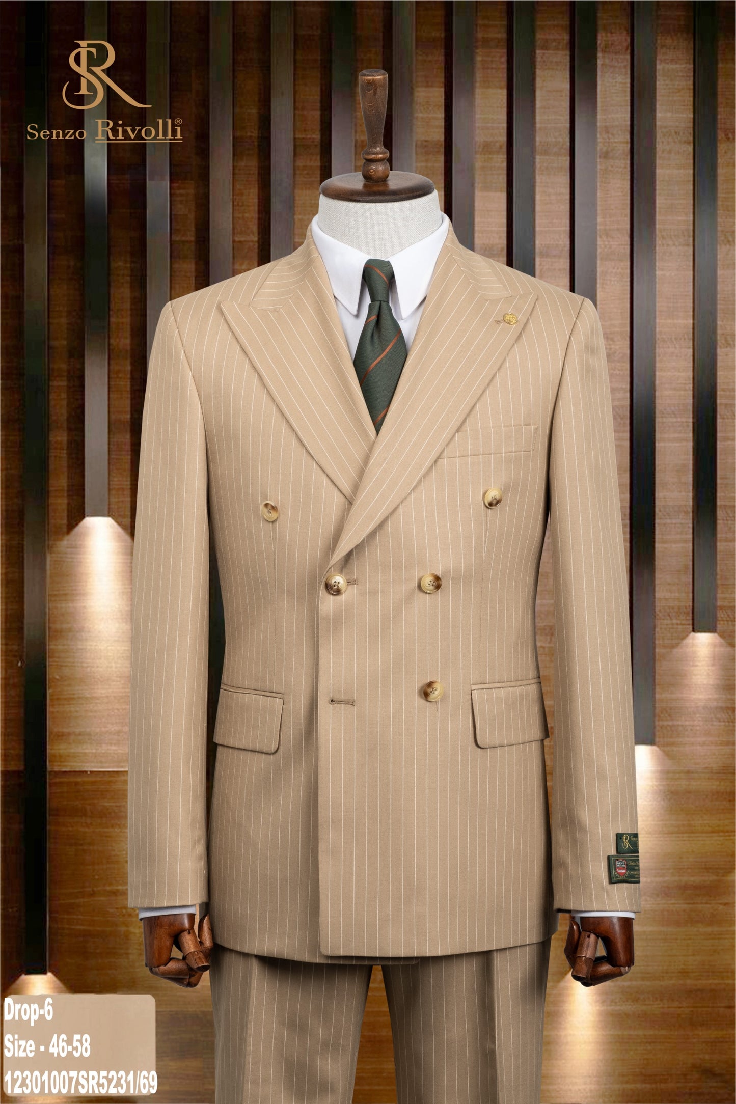 Tan Pin-Stripe Double Breasted Two-Piece Suit