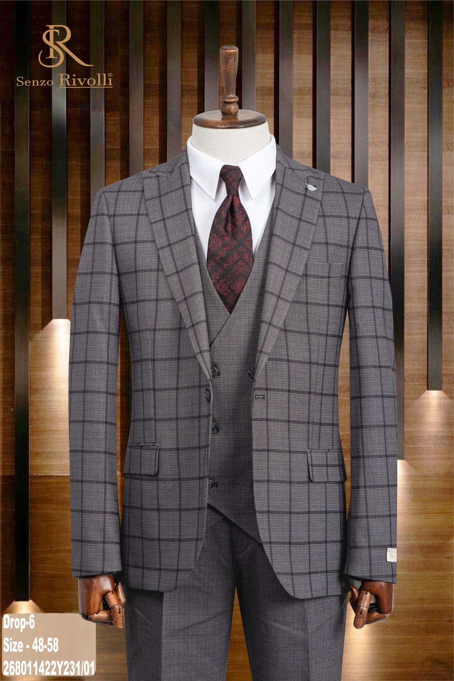 Dark Gray Checked Three-Piece Suit.
