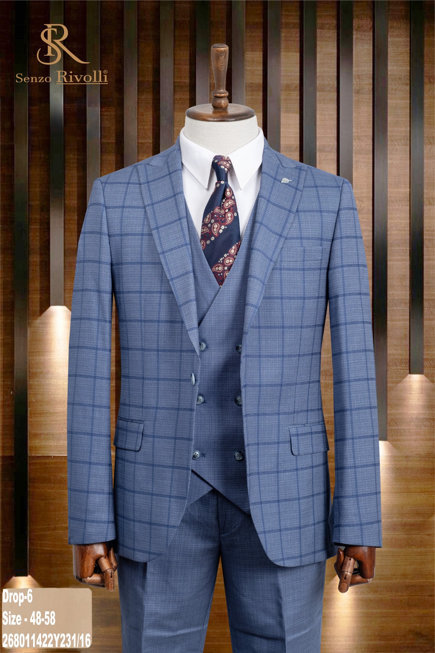 Light Blue Checked Three-Piece Suit.