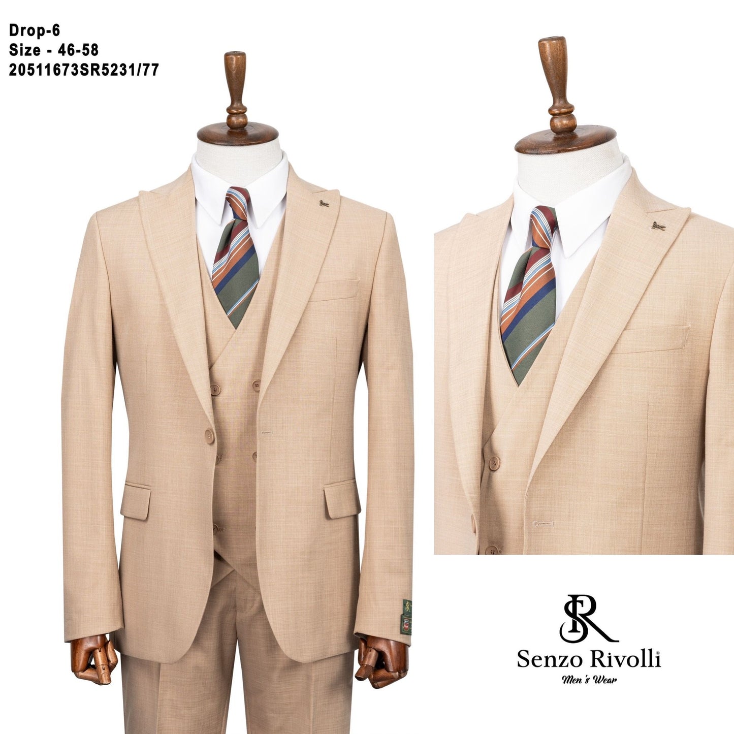 Warm Tan Checkered Three-Piece Suit.