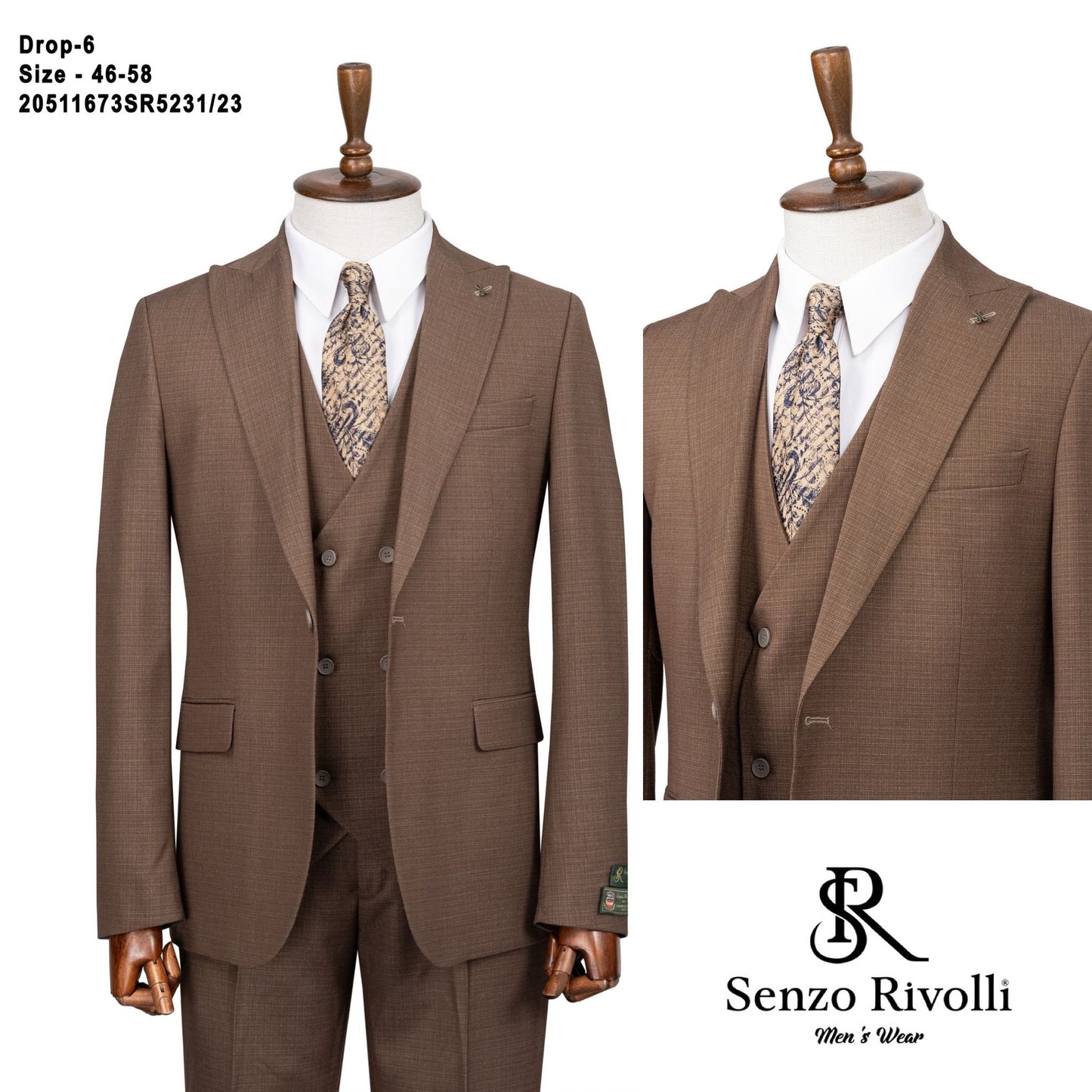 Modern Coffee Brown Three-Piece Suit.