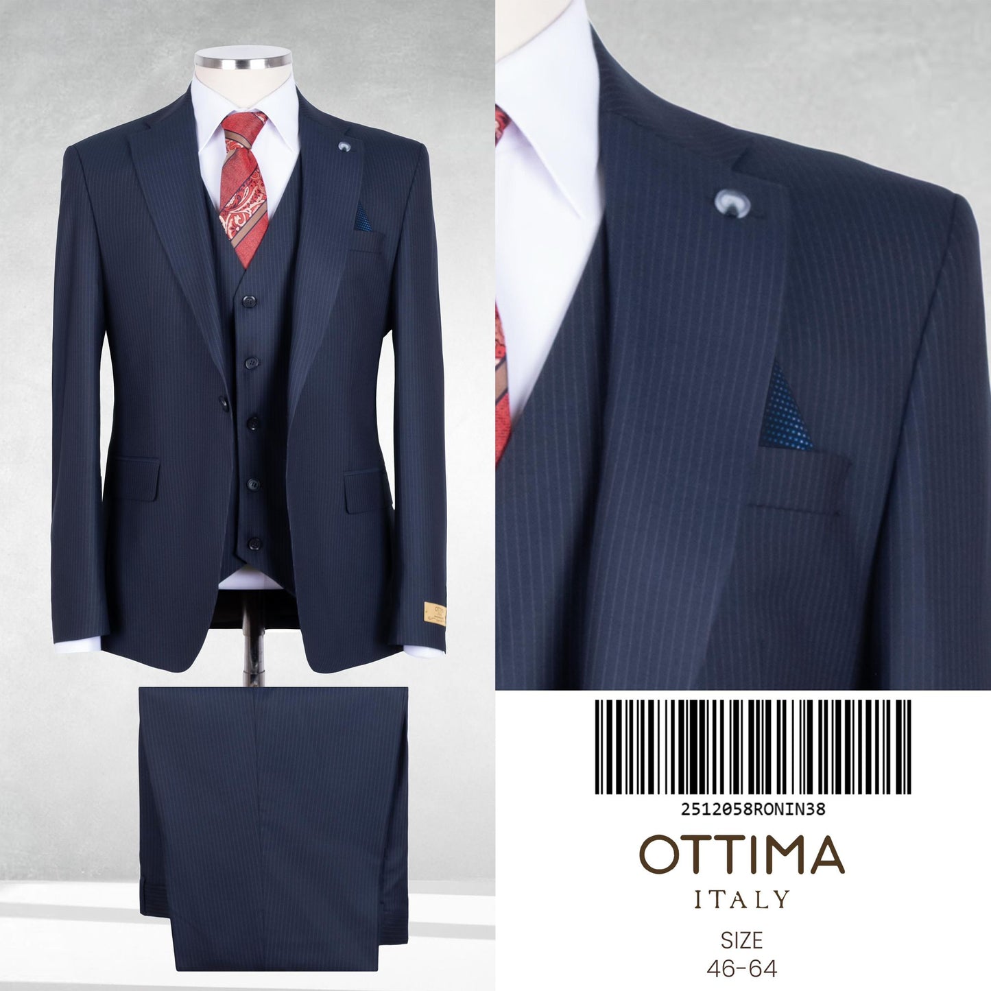Navy Pin Stripe Three-Piece Suit.