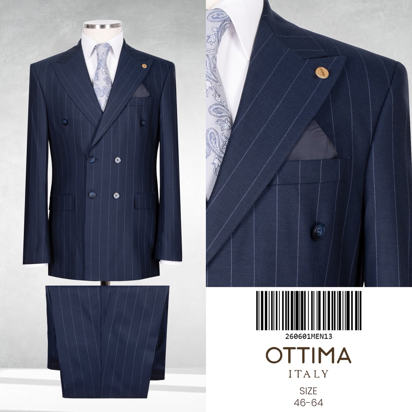 Pin Stripe Double Breasted Two Piece Suit.
