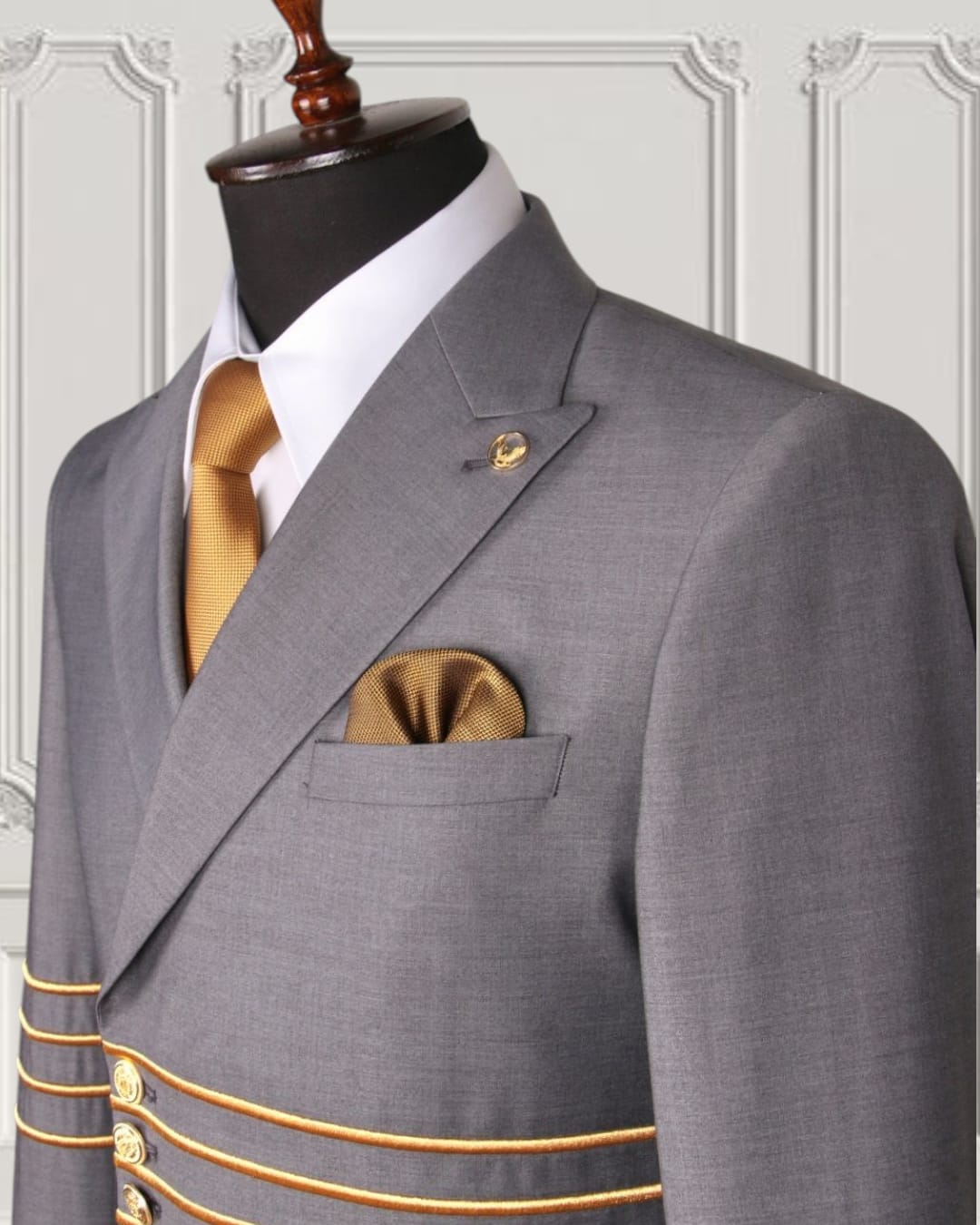 Silver Gray Statement Double Breasted Two Piece Suit.