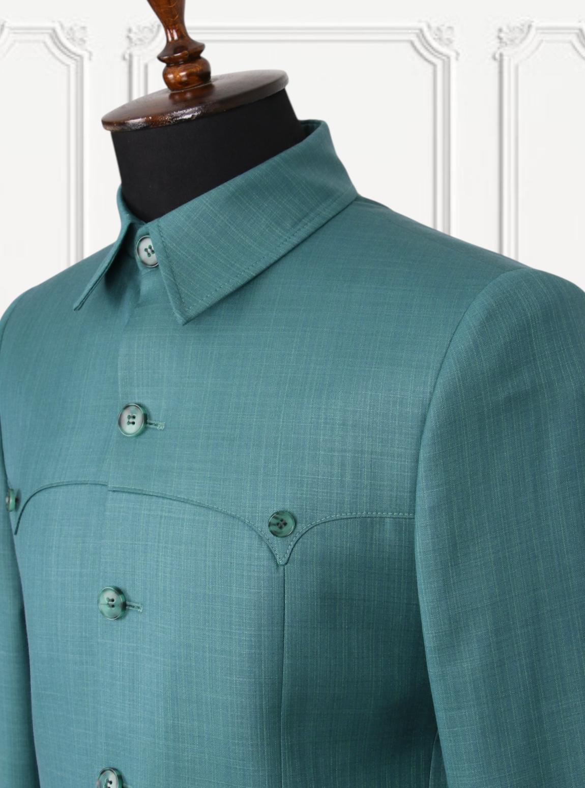 The Vibrant Teal Green Double Vent Two Piece Premium Safari Suit
