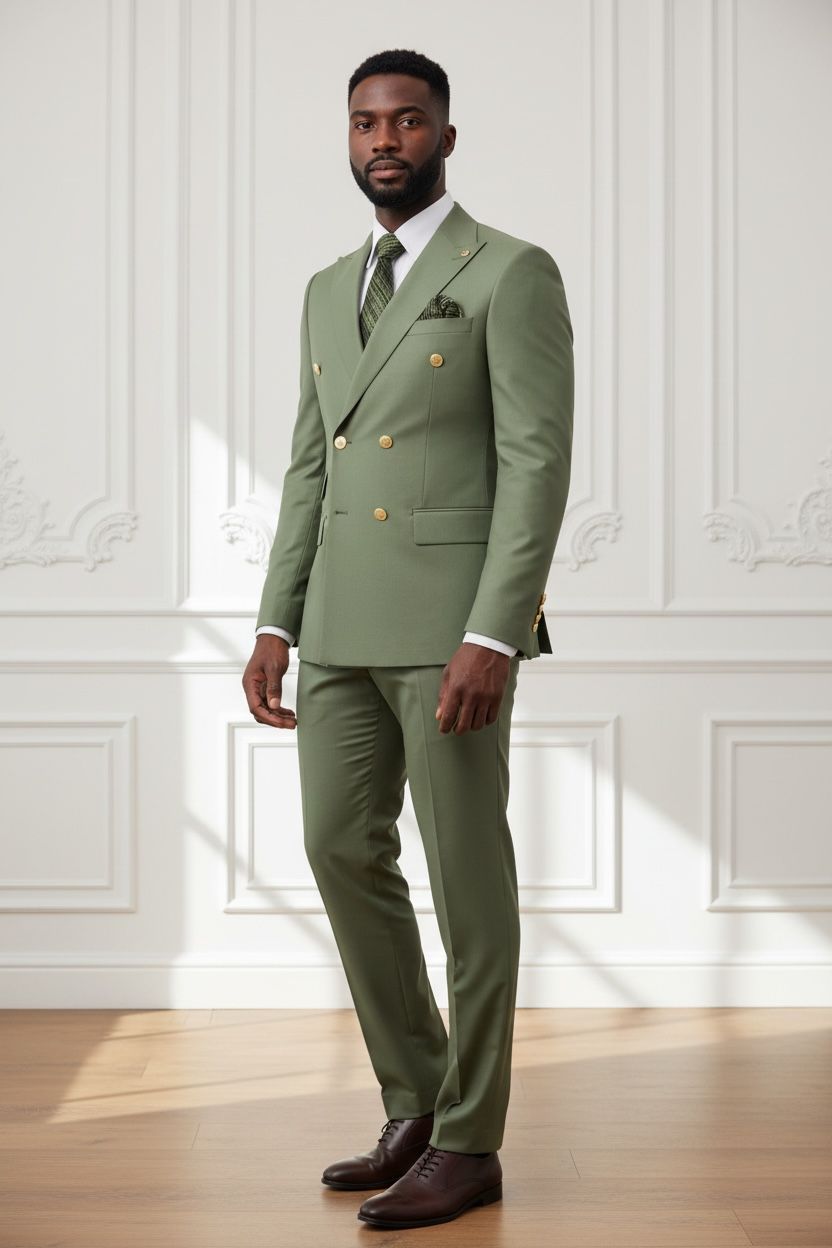 Wine Double Breasted Two-Piece Suit.
