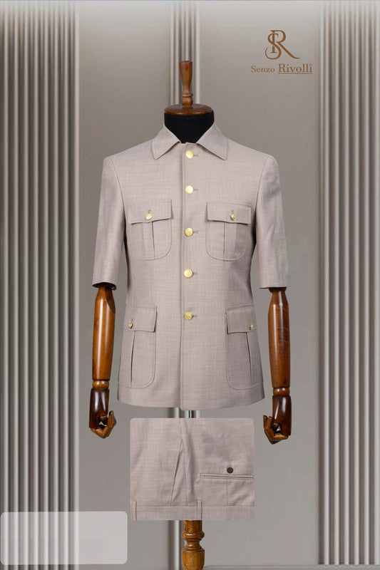 Double Vent 2 Piece Short Sleeve Premium Safari Suit.