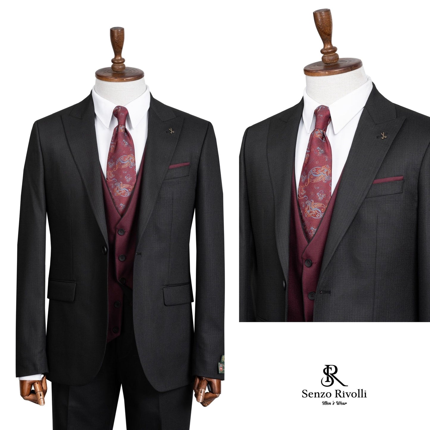 Midnight  Black & Wine Two Tone Three-Piece  Suit
