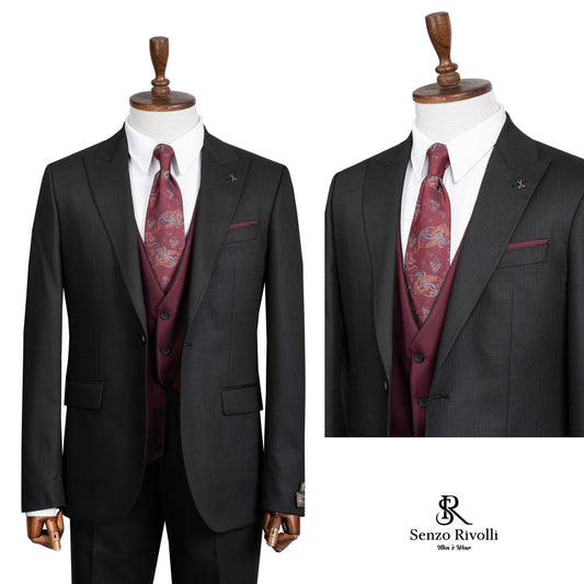 Midnight  Black & Wine Two Tone Three-Piece  Suit