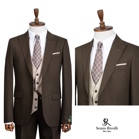 Rich Brown and Beige Two-Tone Three-Piece Suit.