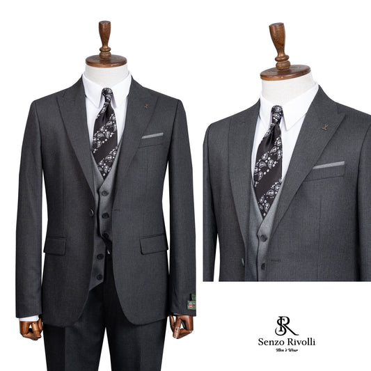 Sharp Dark Gray &Light Gray Two-Tone Three-Piece Suit.