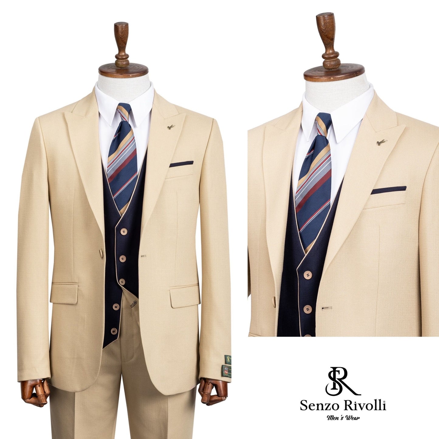 Dapper Tan and Navy Two- Tone Three-Piece Suit.