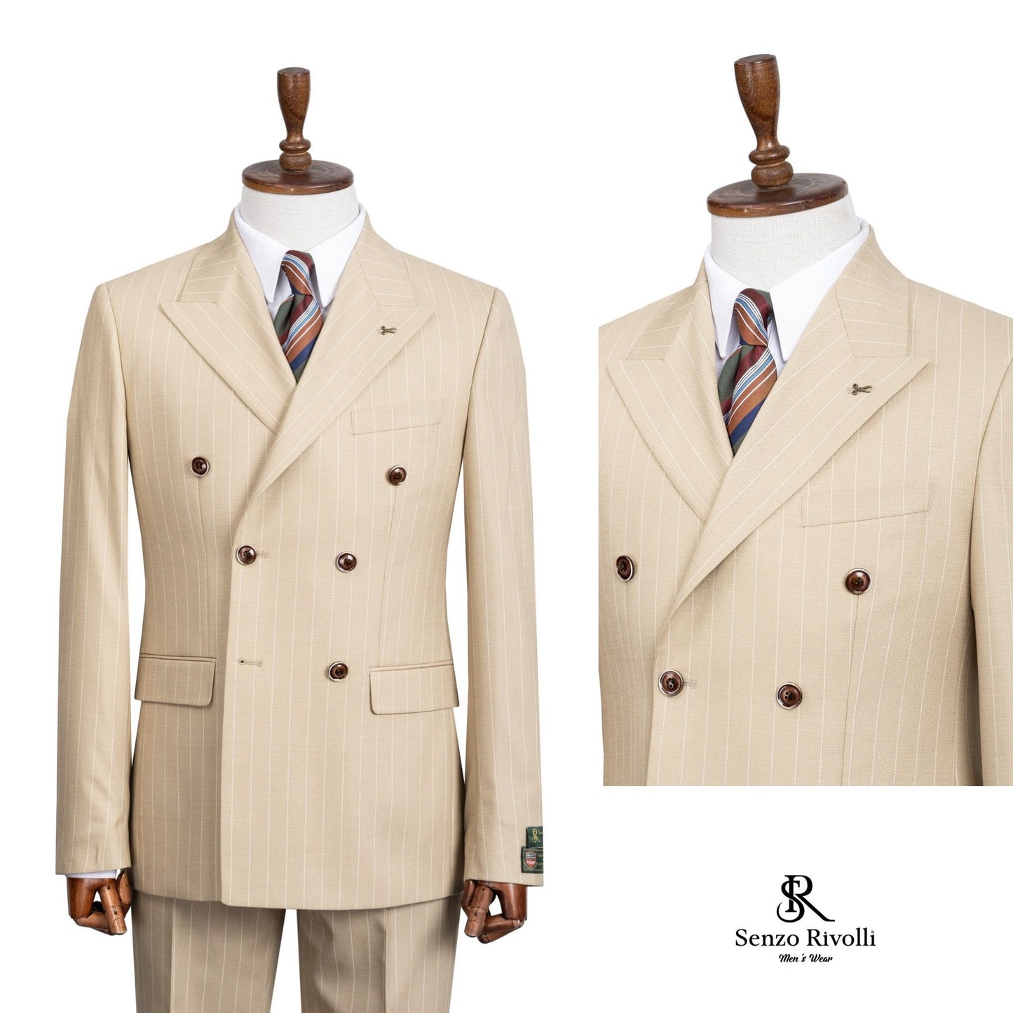 Regal Tan Pinstripe Double-Breasted Two - Piece Suit.