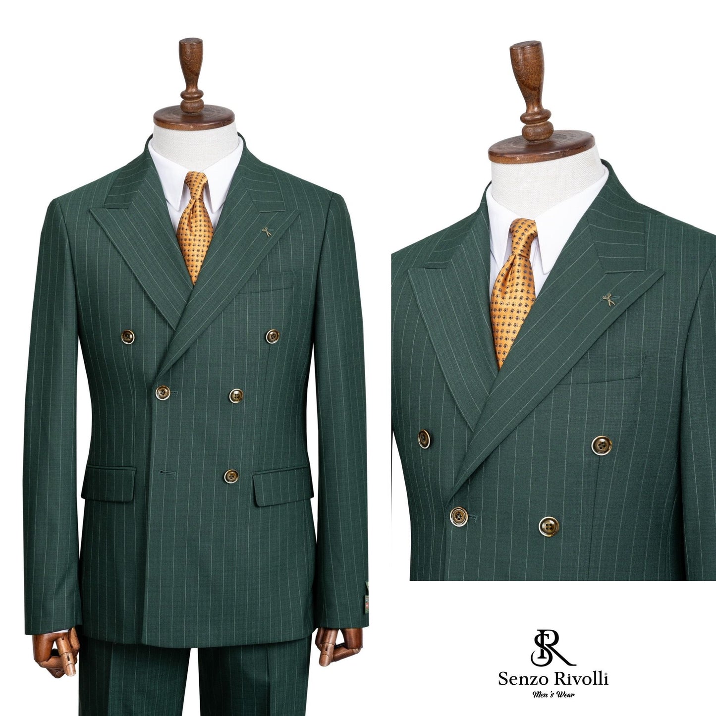 Green Pin-Stripe Double Breasted Two-Piece Suit