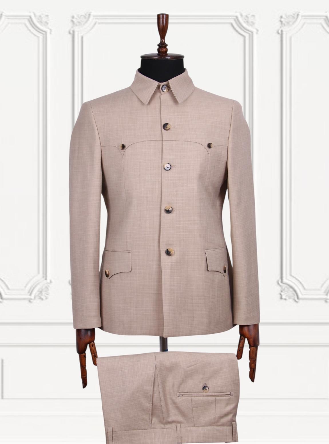 Warm Light Brown Double Vent Two Piece Premium Safari Suit.