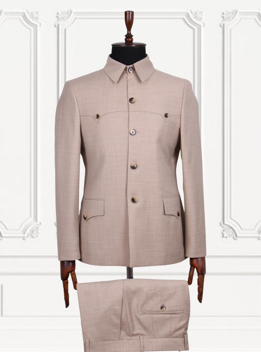 Warm Light Brown Double Vent Two Piece Premium Safari Suit.