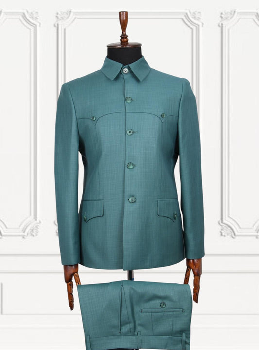 The Vibrant Teal Green  Double Vent Two Piece Premium Safari Suit