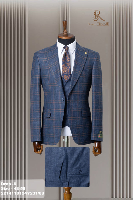 Bold Blue Plaid Three-Piece Suit