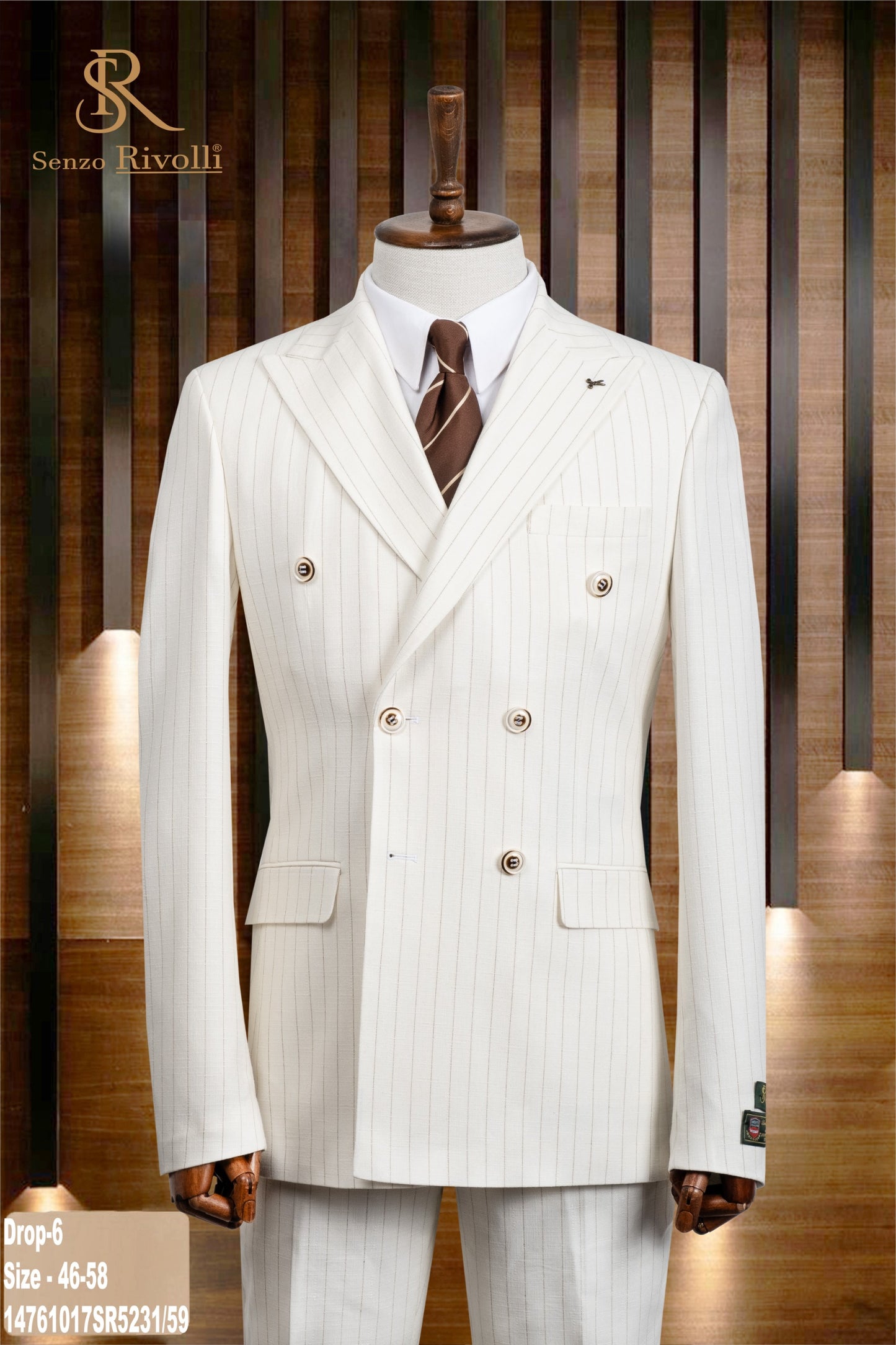 Textured Cream Pin-Stripe Double Breasted Two-Piece Suit
