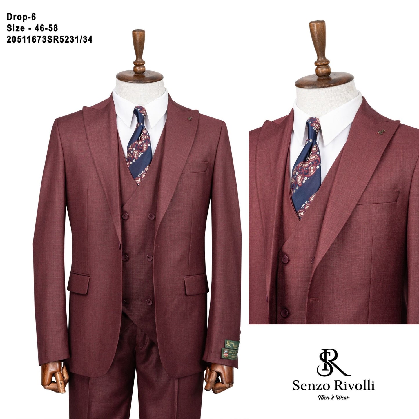 Textured Wine Colour Three-Piece Suit.