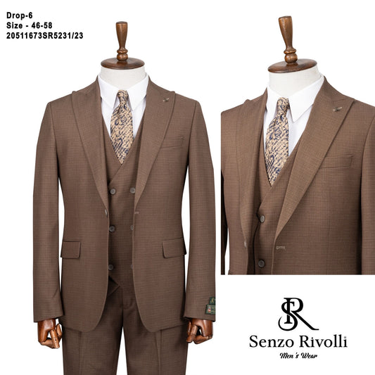 Modern Coffee Brown Three-Piece Suit.