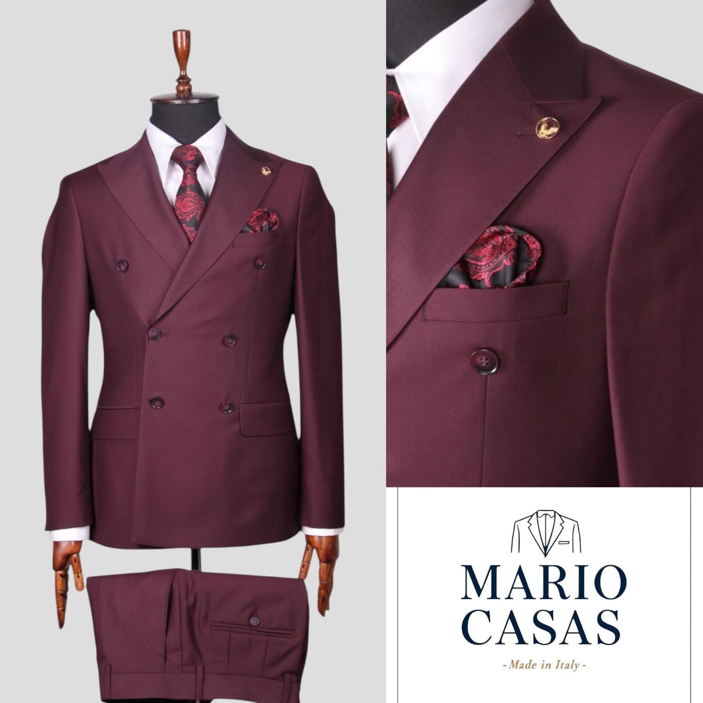 Wine Double  Breasted Two-Piece Suit.