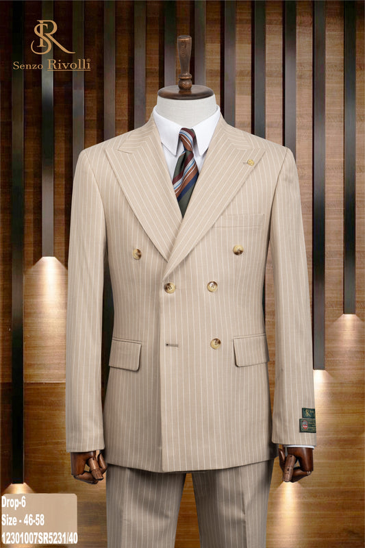 Regal Tan Pinstripe Double-Breasted Two - Piece Suit.