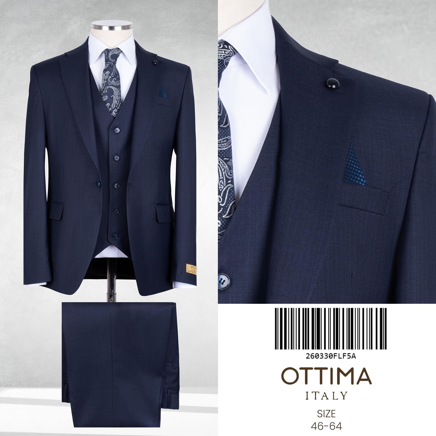 Navy plainThree-Piece Suit.