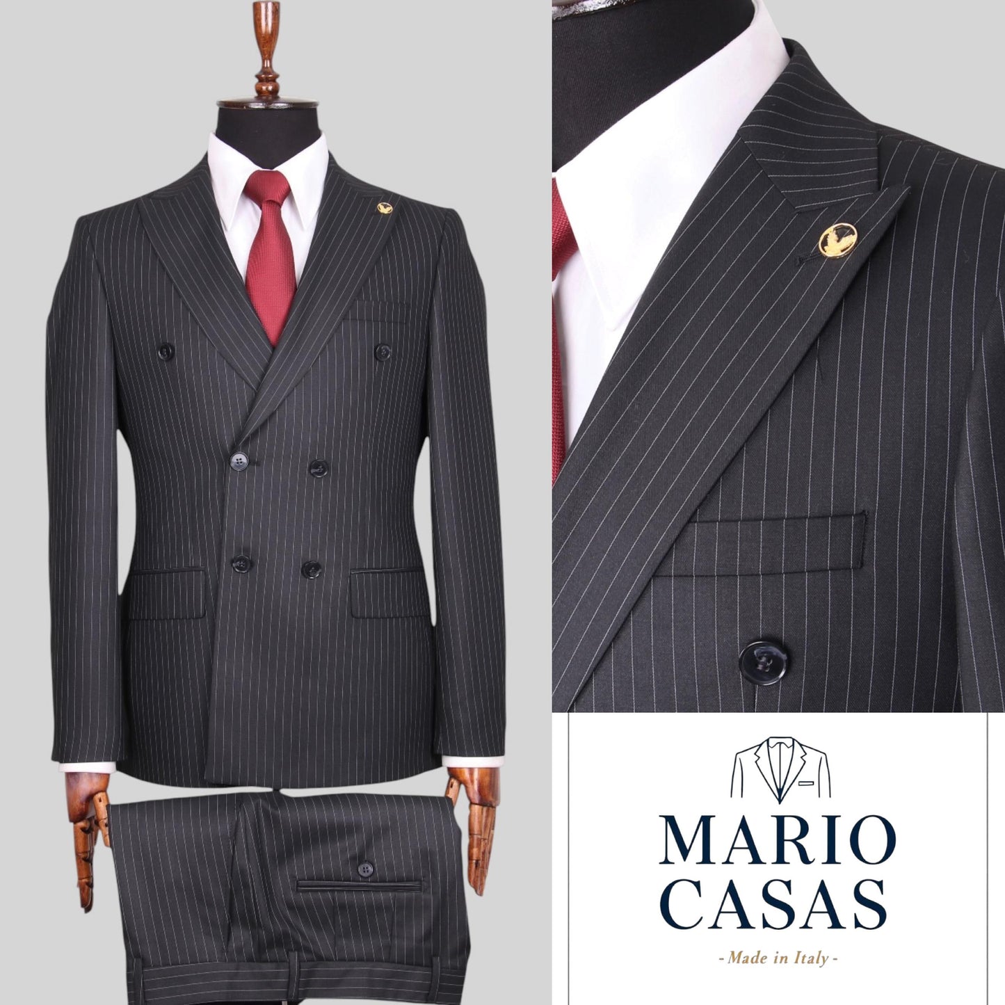 Pin Stripe Double Breasted Two Piece Suit.