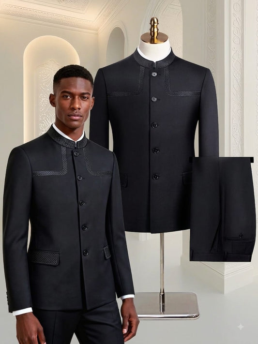Black Embroydery Double Vent Two Piece Premium Safari Suit.
