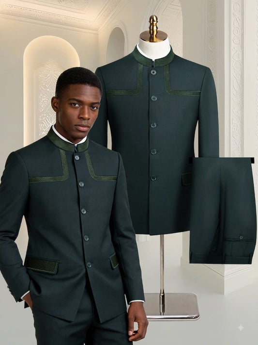 Dark Green Double Vent Two Piece Premium Safari Suit.
