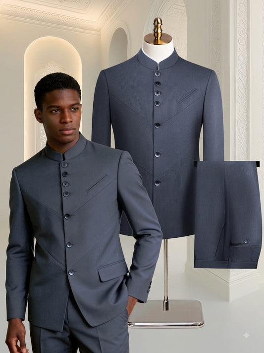 Gray Pinstripe Double Vent Two Piece Premium Safari Suit.