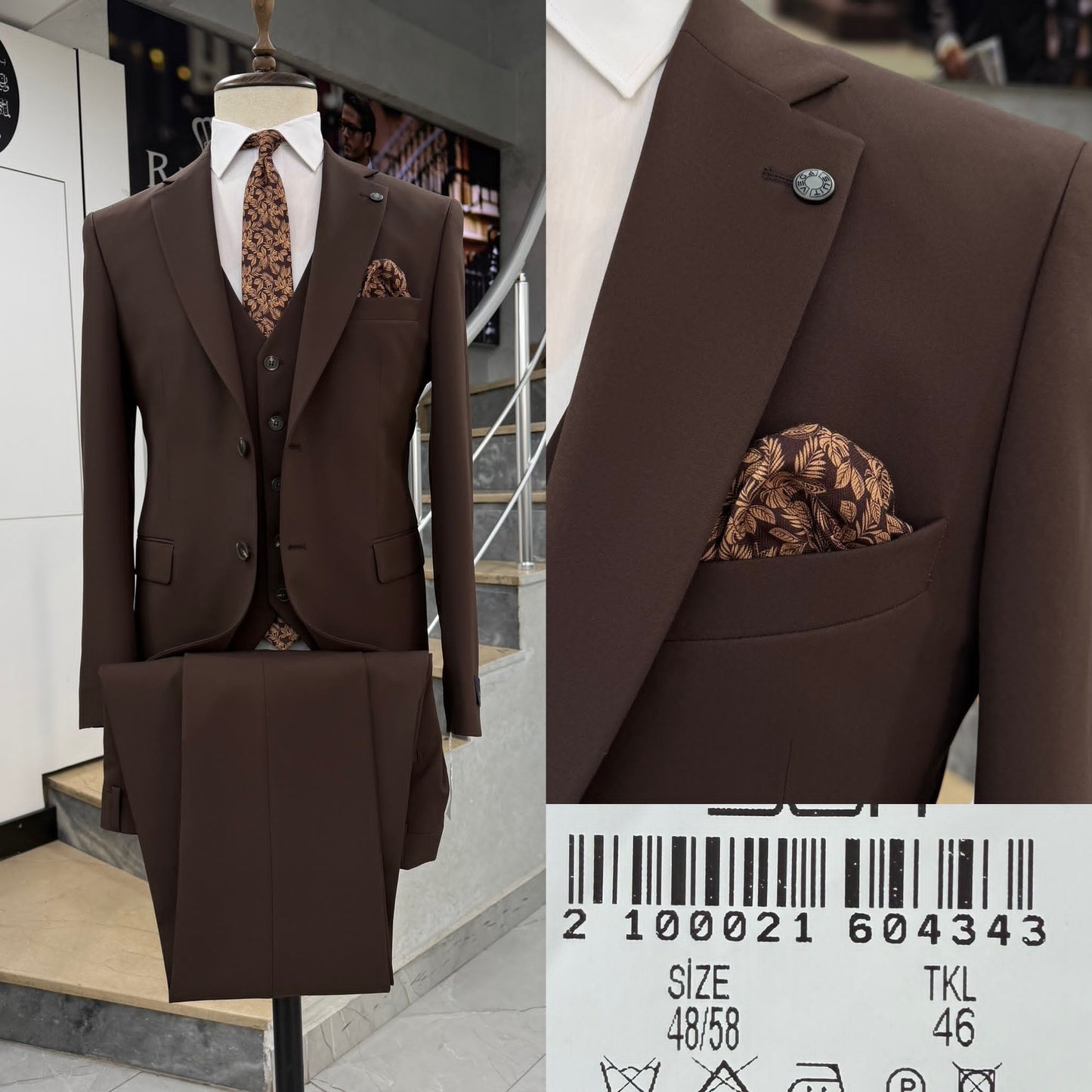 Sophisticated Two Button Three-Piece Suit .
