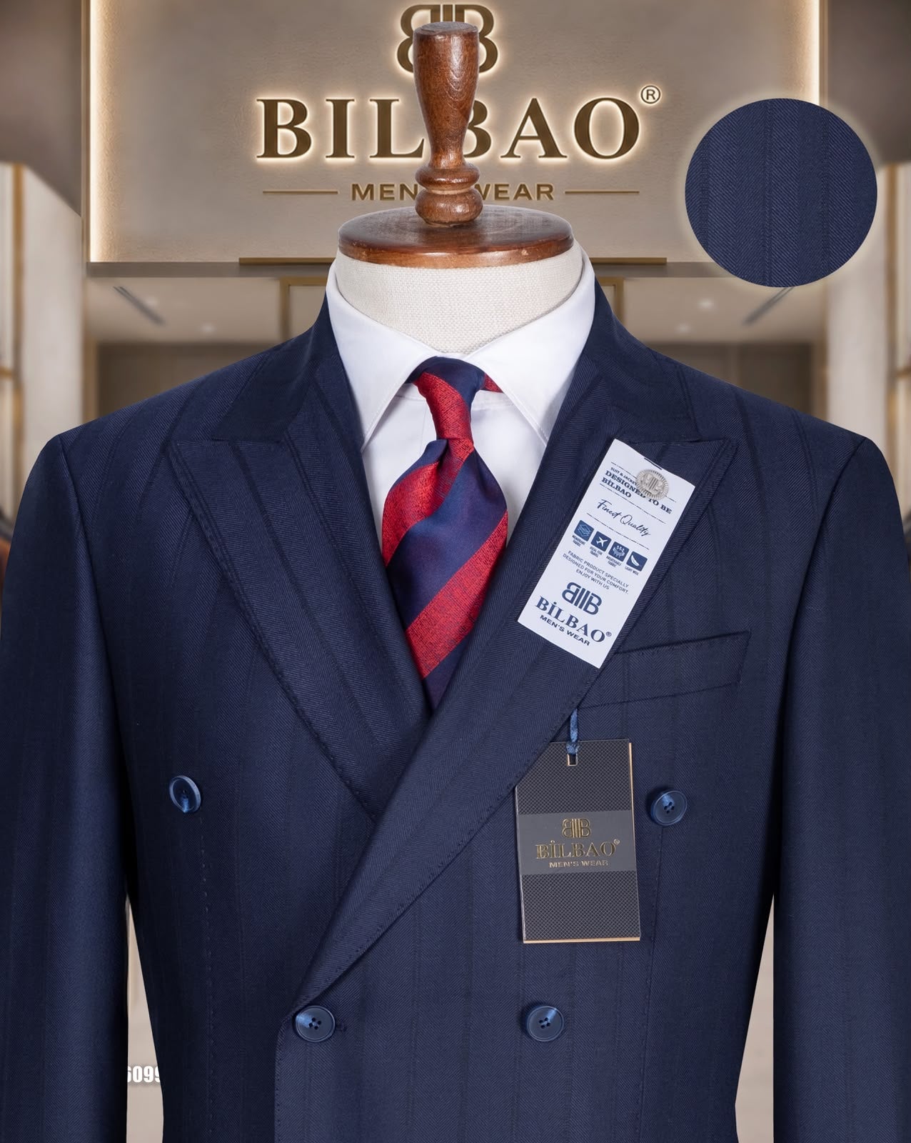 Pin Stripe Double Breasted Two Piece Suit.