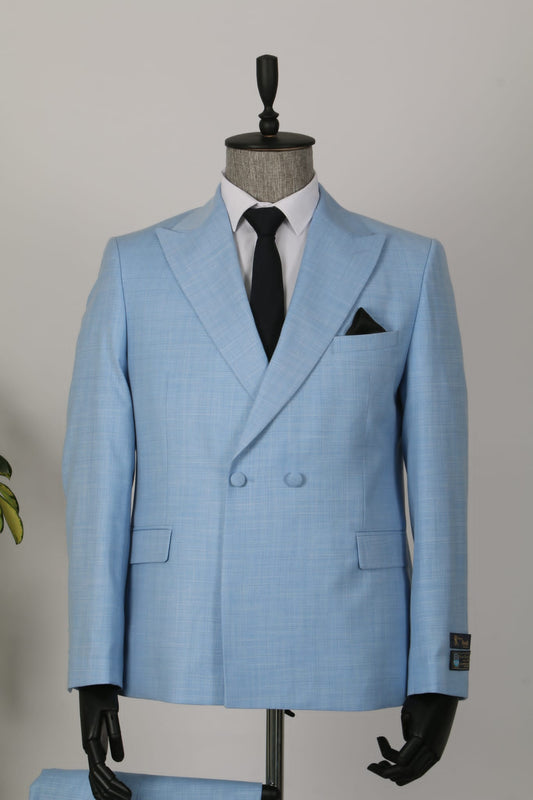Plain light-Blue Double breasted Suit by Senzo  Rivoli